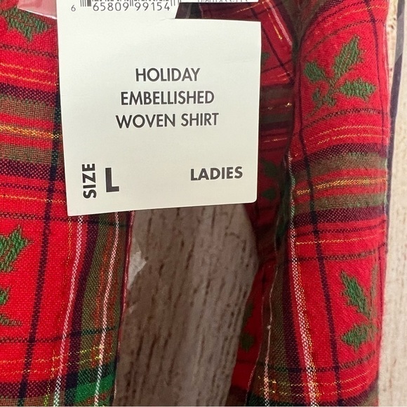 Vintage Basic Editions Womens Christmas Holiday Woven Shirt size Large - Picture 5 of 12